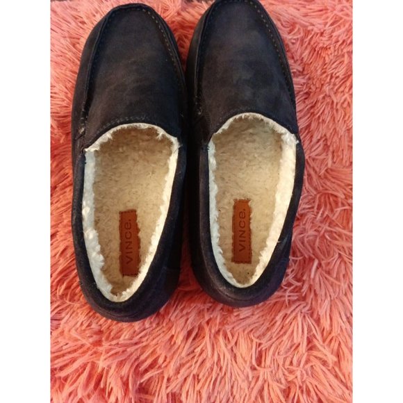 Men's Vince Gomez Leather/Suede/Faux Fur Black Slip On Loafers Size 9.5M - Picture 5 of 8